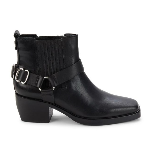 Sam Edelman Bellamie Black Leather Moto Harness Ankle Boots  Block Heel Sz 6 💛 - Picture 1 of 13